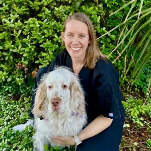 photo of Karen Fisher, DVM, with a dog